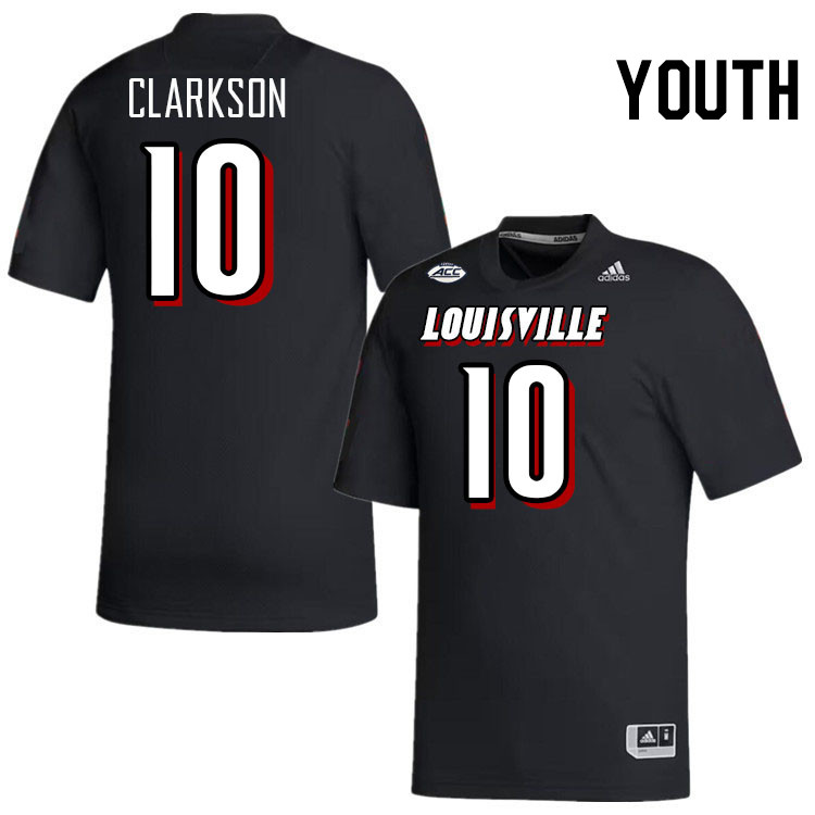 Youth #10 Pierce Clarkson Louisville Cardinals College Football Jerseys Stitched-Black